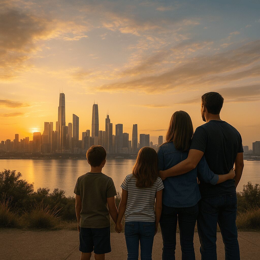 Goals achieved with Family watching City Sunset